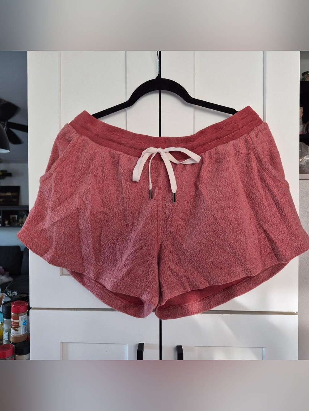 Avia Dusty Rose Terry Athletic Shorts with White Drawstring